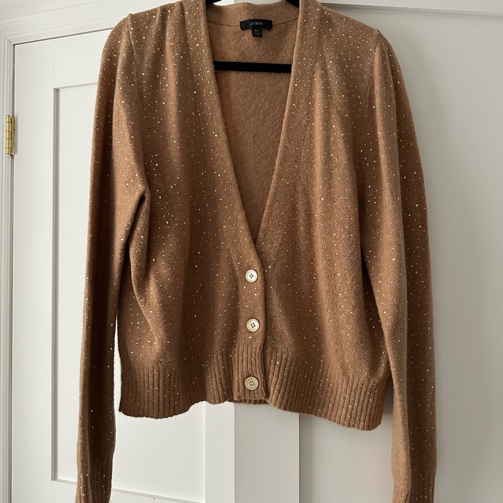 Jcrew camel with Rhinestones cropped cardigan